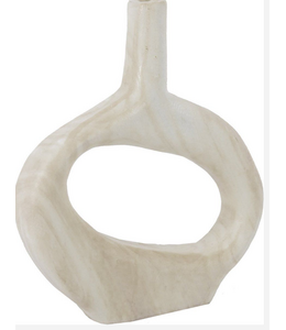 ## Houten donut vaas wit 24x6x27cm