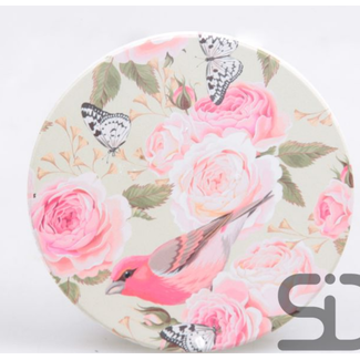 SET/4 ONDERZETTER ROND VOGEL & VLINDERS ROZE 10X10X0.7 CM