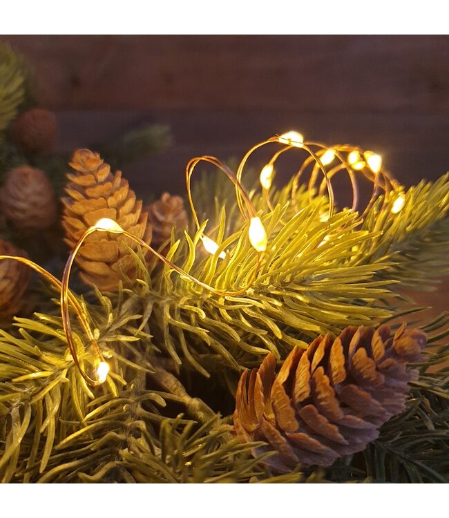 Micro LED stringlights steady BO binnen - 195 cm - koper - klassiek warm