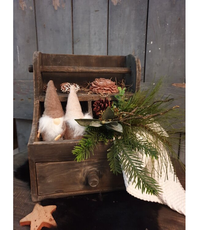 Donkere houten keukenrolhouder met lade - 26 x 20 x 31 cm