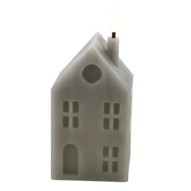 # Huis kaars LED rh Lyon M grijs-L6,5B7,5H16CM