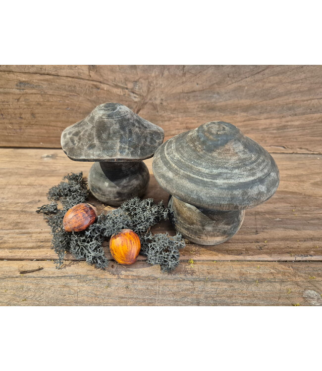 Mix - houten paddestoel - ca. 12 x 12 x 12 cm - grijs melee - per stuk