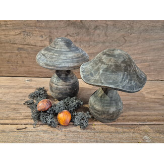 Mix - houten paddestoel - ca. 13 x 13 x 16 cm - grijs melee - per stuk