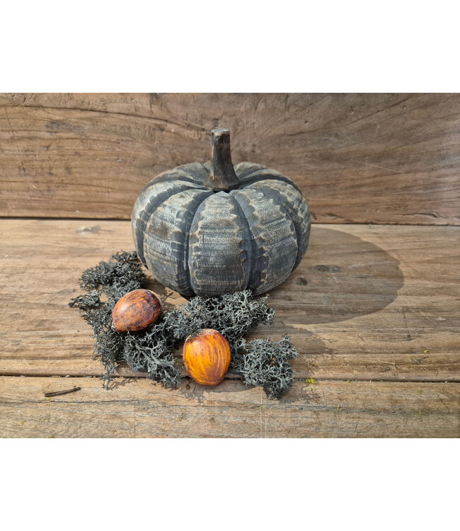 Mix - houten pompoen - plat - ca. 14 x 14 x 12 cm - grijs melee