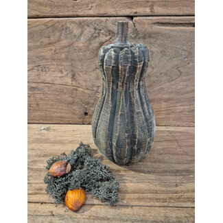mix - fles pompoen hout - ca. 12 x 12 x 24 cm - grijs melee