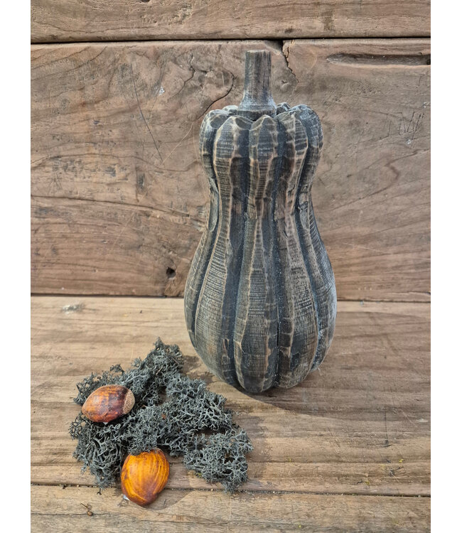 mix - fles pompoen hout - ca. 12 x 12 x 24 cm - grijs melee