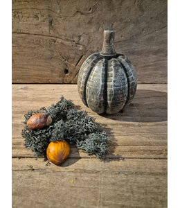 @ mix - pompoen rond hout - ca. 10 x 10 x 13 cm - grijs melee