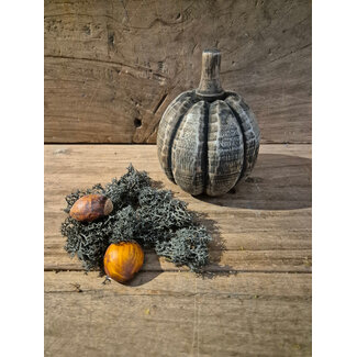 # mix - pompoen rond hout - ca. 10 x 10 x 13 cm - grijs melee