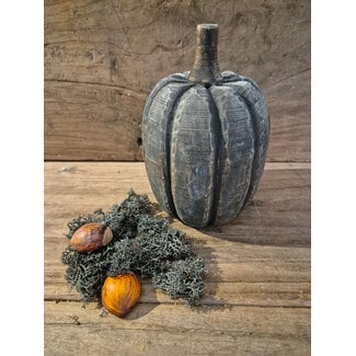 # mix - pompoen rond hout - ca. 12 x 12 x 16 cm - grijs melee