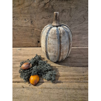 # mix - pompoen rond hout - ca. 12 x 12 x 16 cm - bruin melee