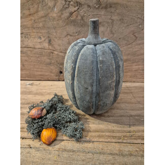 mix - pompoen rond hout - ca. 13 x 13 x 20 cm - grijs melee