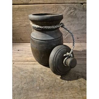 # mix - Houten nepalese pot - ca. 13 x 13 x 26 donker