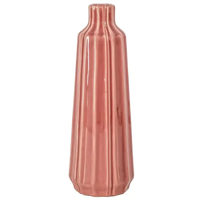 # Aardewerk vaas stripes pink 10x10x28,5cm