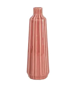 Aardewerk vaas stripes pink 15x15x39cm