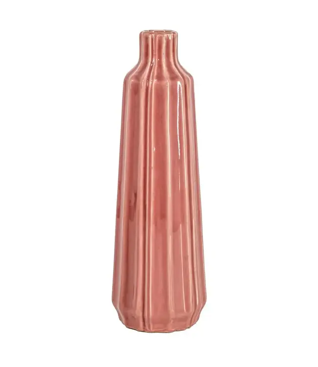 Aardewerk vaas stripes pink 15x15x39cm