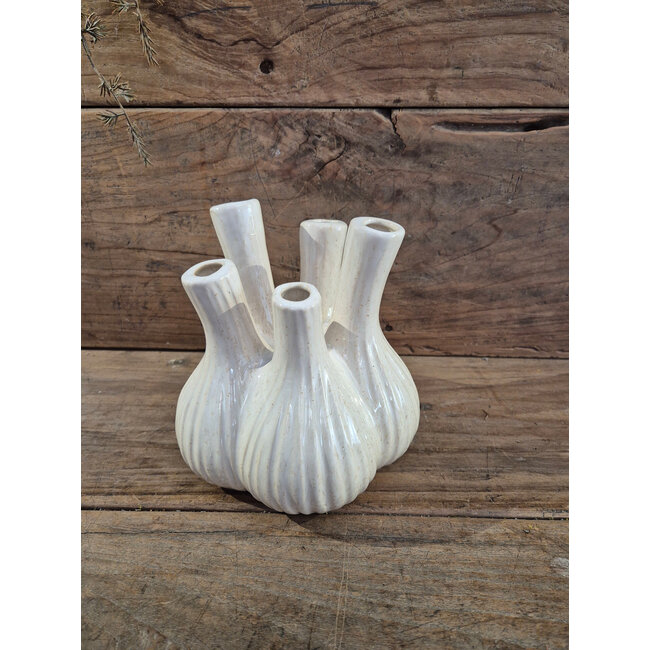 # Aardewerk tulpenvaas garlic beige