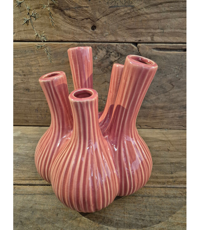 Aardewerk tulpenvaas garlic roze - groot
