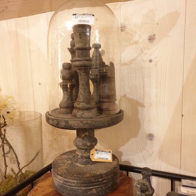 Stoere stolp met houten voet - 20 x 20 x 50 cm