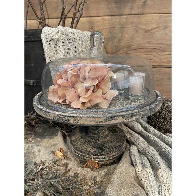 # Glazen stolp op houten voet 33  x 33 x 33 cm