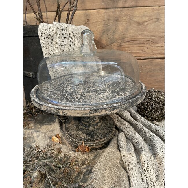 Glazen stolp op houten voet 33  x 33 x 33 cm