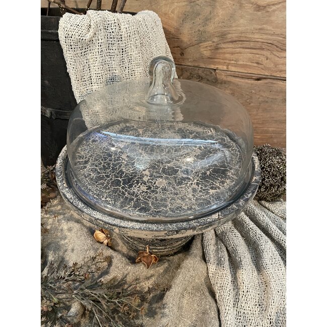 Glazen stolp op houten voet 33  x 33 x 33 cm