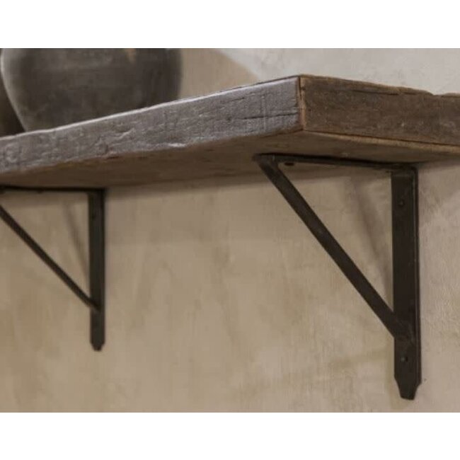 # Robuuste wandplank oud hout incl. 3 smeedijzeren planksteunen - 140 x 20 x 5 cm - worden niet verzonden/alleen ophalen