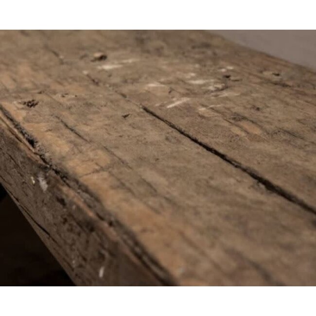 Robuuste wandplank oud hout incl. 3 smeedijzeren planksteunen - 140 x 20 x 5 cm - worden niet verzonden/alleen ophalen