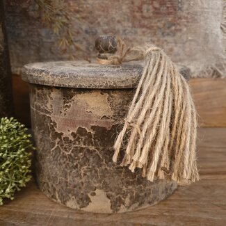 wordt niet verzonden - Pot hout deksel kwast - 18 x 18 x 12 cm - excl. deco - grey finish