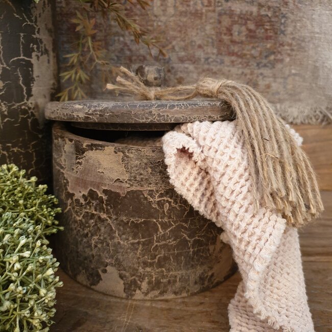 ## wordt niet verzonden - Pot hout deksel kwast - 18 x 18 x 12 cm - excl. deco - grey finish