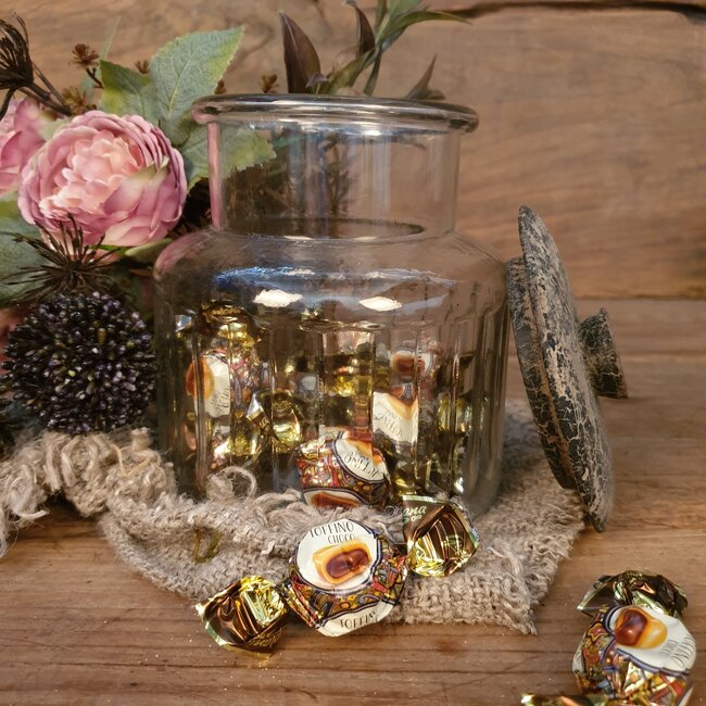 Voorraadpot glas met houten deksel - 12 x 12 x 14 cm