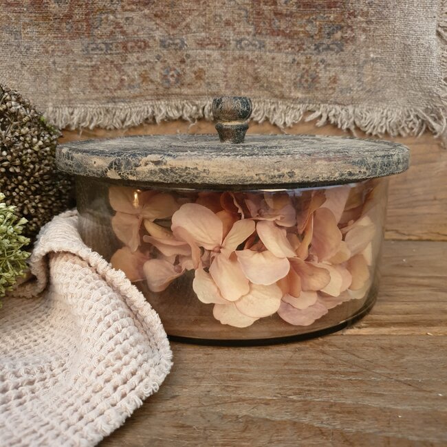 # Stoere koektrommel - glas met houten deksel - 21 x 15 cm per stuk - excl. deco