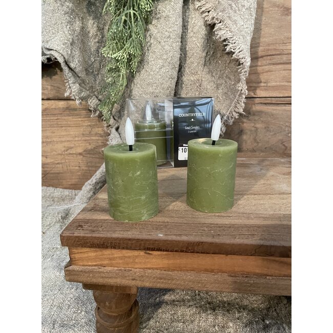 Countryfield # set van 2 Stompkaars Ø5CM LED ro Lyon s2 l.groen-L5B5H9CM