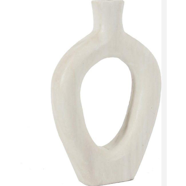 # Houten donut vaas wit 17,5x5x27,5cm