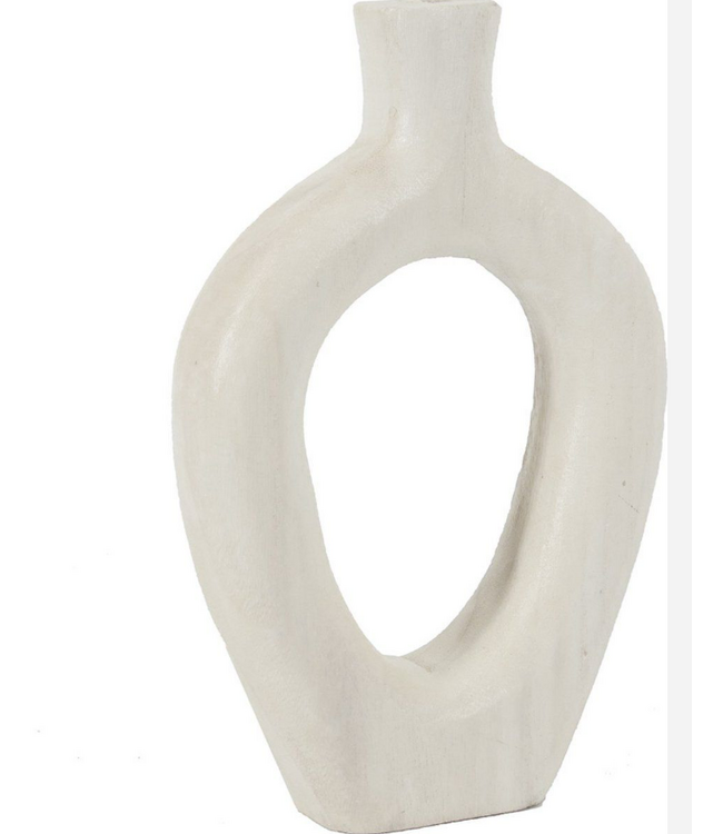 ### Houten donut vaas wit 17,5x5x27,5cm