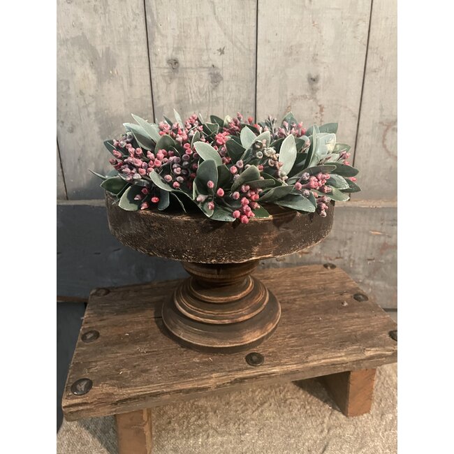 # Rond houten plateau op voet - donker - 24 x 16 cm