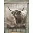 Wanddoek van fluweelzachte (velvet) stof - 63 x 82 cm - stok 70 cm - hooglander vergrijsd