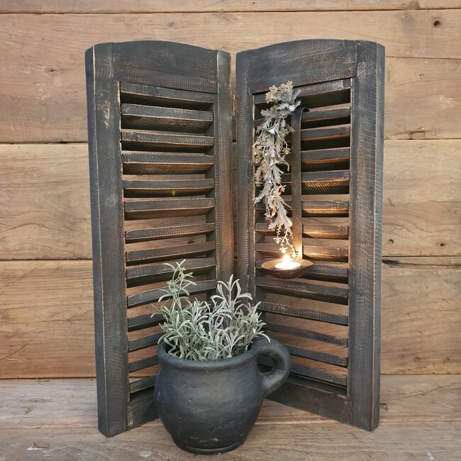 Dubbel louvreluik - hout - grijze finish - 2 x 25 cm x 60 cm excl. deco