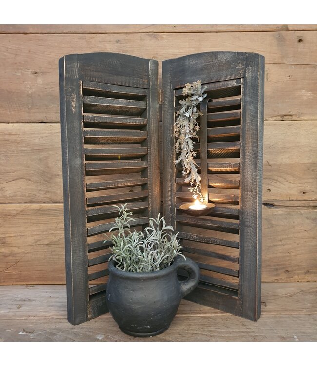Dubbel louvreluik - hout - grijze finish - 2 x 25 cm x 60 cm excl. deco