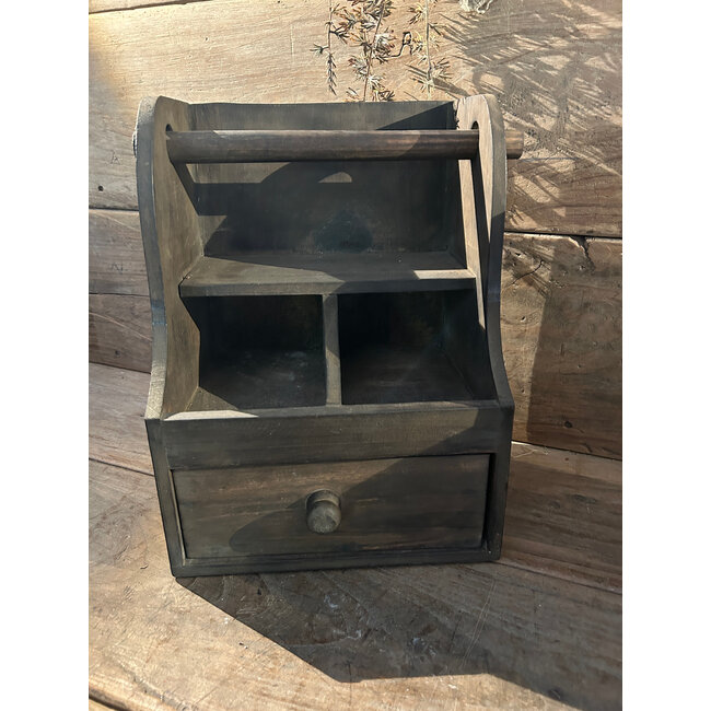 # Mix - Donkere houten keukenrolhouder met lade -  26 x 20 x 35 cm - per stuk