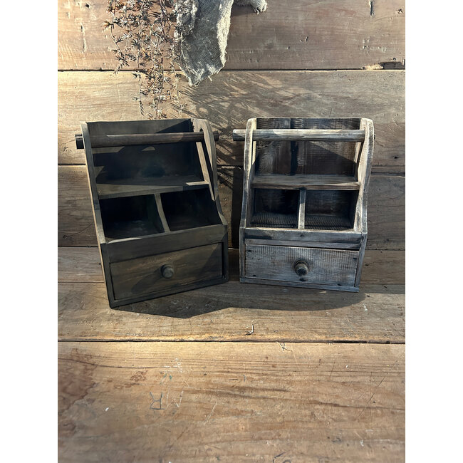 # Mix - Donkere houten keukenrolhouder met lade -  26 x 20 x 35 cm - per stuk