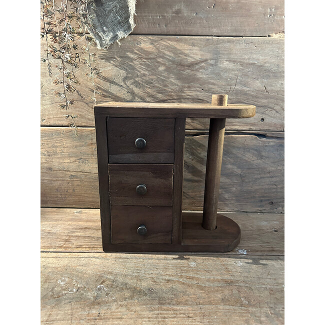 # Donkere houten keukenrolhouder met lades - 30 x 15 x 30 cm