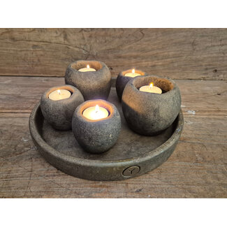 # Set of 5 Tealightcups on a Plate Majestic Brown D.30 H.17