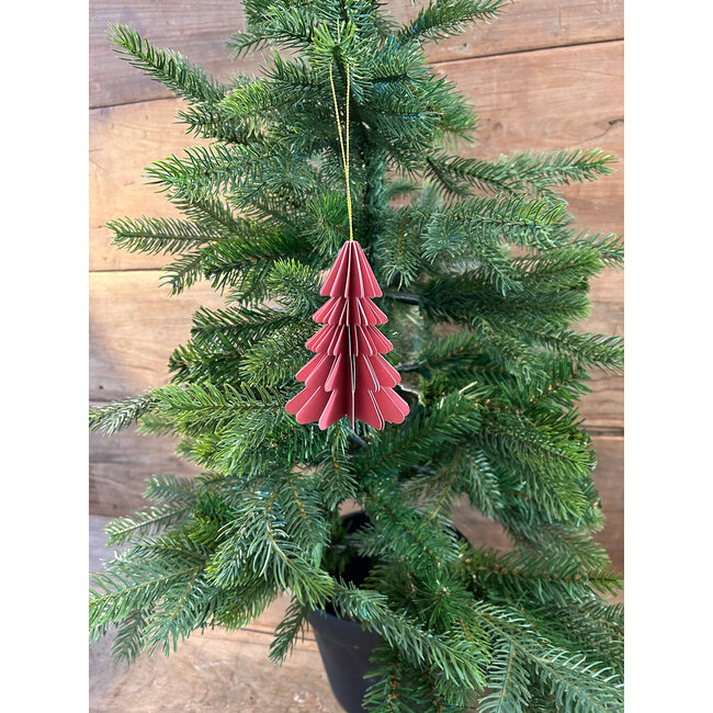 # Kerstboom papier hangdeco donker roze (7) - 10 cm