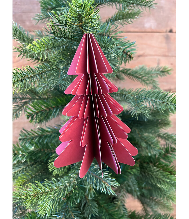 Kerstboom papier hangdeco 15 cm donker roze (8)