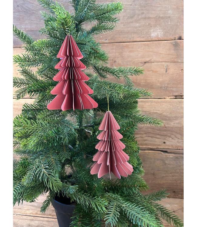 Kerstboom papier hangdeco 15 cm donker roze (8)