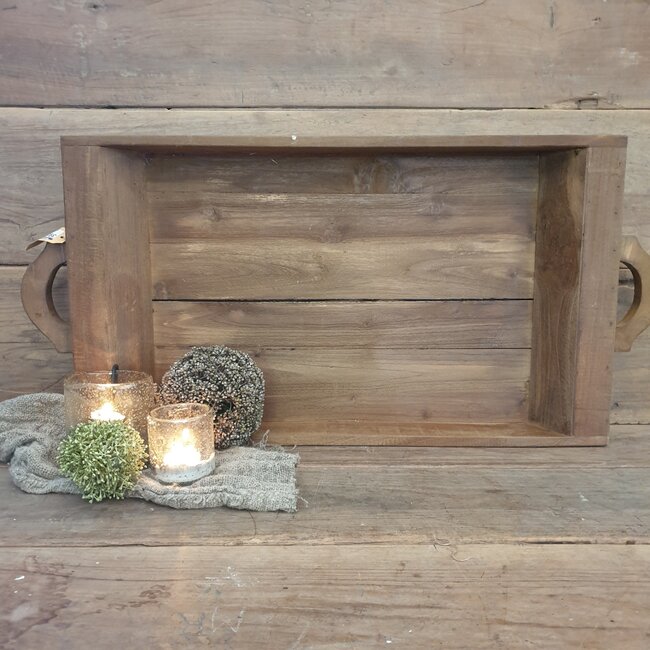 # Grote houten - bak - schaal - tray - 70 (85 incl. handvaten) x 40 x 8 cm