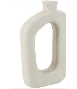## Houten donut vaas wit 18x6x31cm