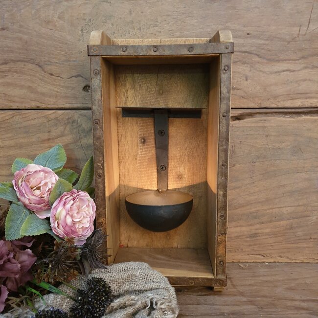 # Oude baksteenmal - hout - met metalen lepel - 30 x 15 x 9 cm