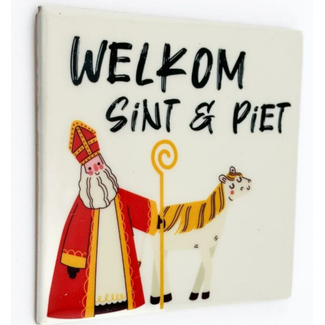 Tegeltje welkom Sint & Piet  10,5x10,5x0,5cm