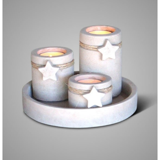 Plate with 3 tealightcups Star Majestic Taupe D.17 H.13